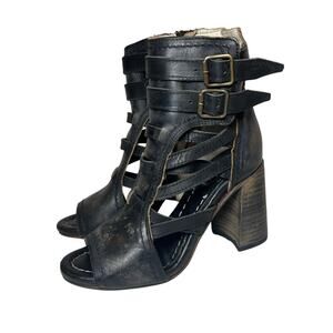 Freebirds by Steven Tiara Open Toe Sandal Bootie Boot Size 8 Black Leather